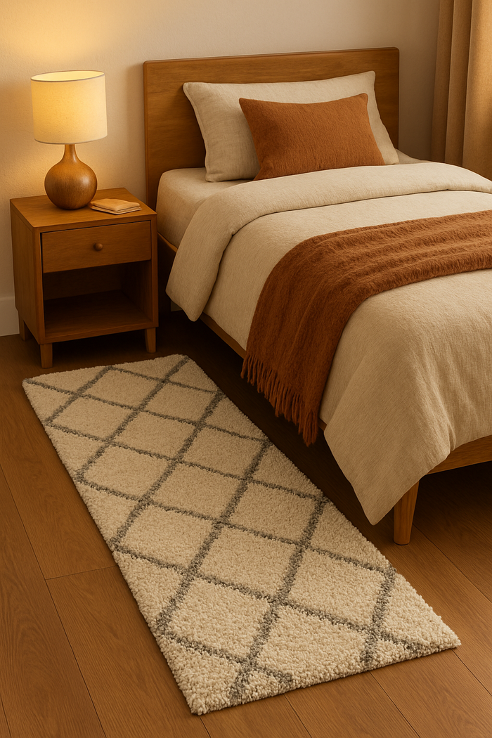 Ivory with Grey Beautiful Premium Micro Runner - Soft Feel, Anti-Skid Backing