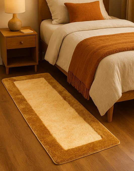 Ivory & Beige Bedside Runner – Soft Microfiber, Anti-Skid Rubber Backing