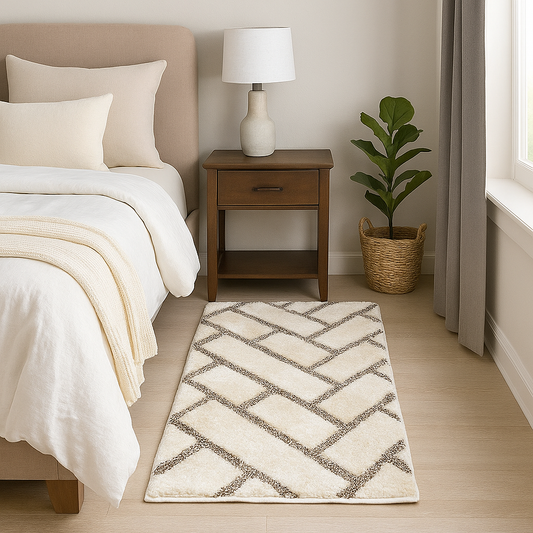 Soft Premium Micro Ivory & Mix, Multi Colour Waves Kitchen & Bedside Runner -  Soft Feel, Anti-Skid Rubber Backing