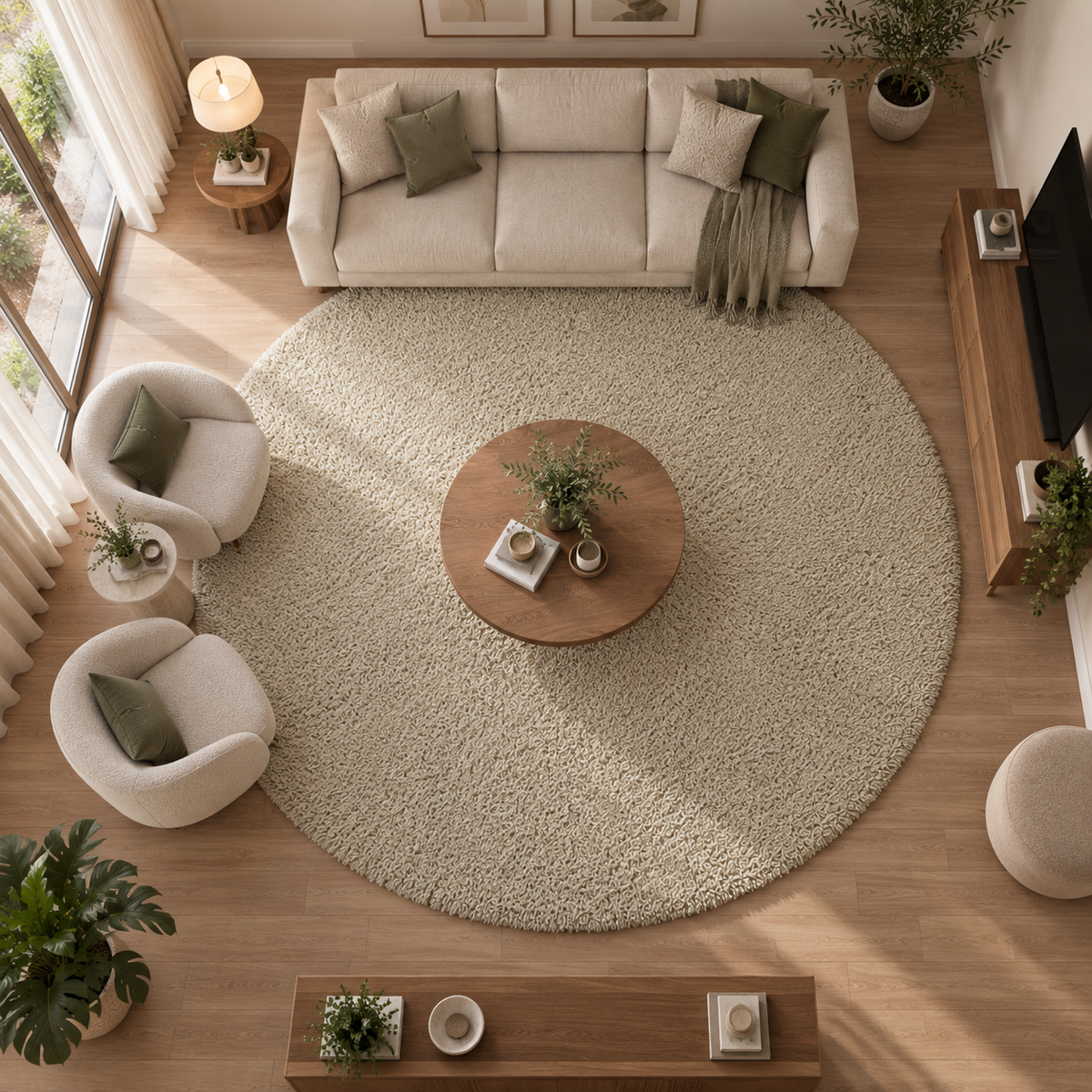 KashyapaRugs ivory premium round shaggy rug – ultra-soft plush microfiber pile, anti-skid backing, clean minimal design for bedrooms, reading corners and modern living spaces