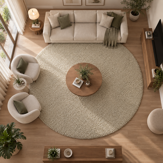 Ivory Premium Round Shaggy Rug – Ultra Soft Feel with Anti-Skid Backing