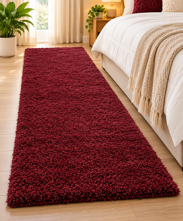 Maroon 2Inch long pile Premium Microfiber Bedside Runner Carpet - Soft Feel, Anti-Skid Rubber Backing