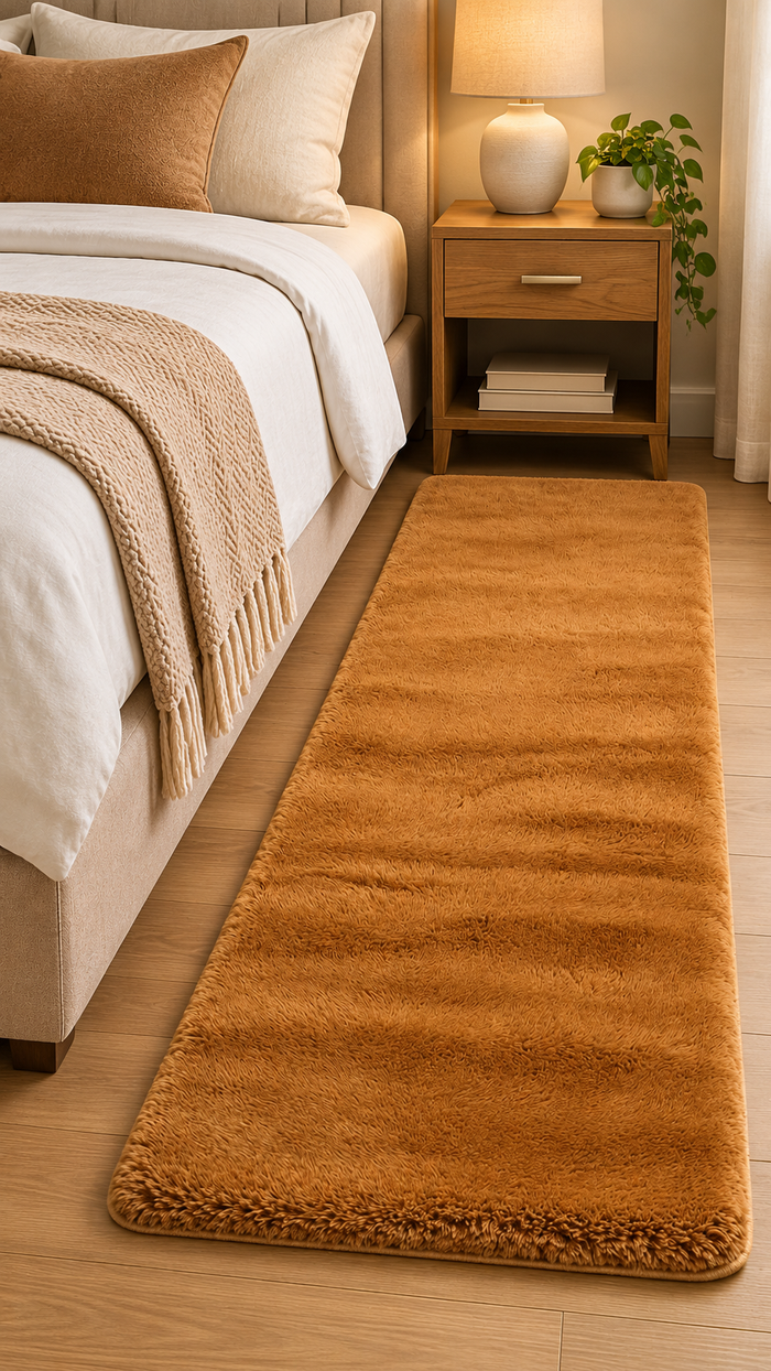 Supersoft Mustard Brown Rabbit Fur Bedside Runner