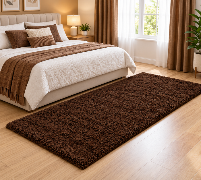 Beautiful Brown 2 Inch Pile Premium Microfiber Runner - Soft Feel, Anti-Skid Backing