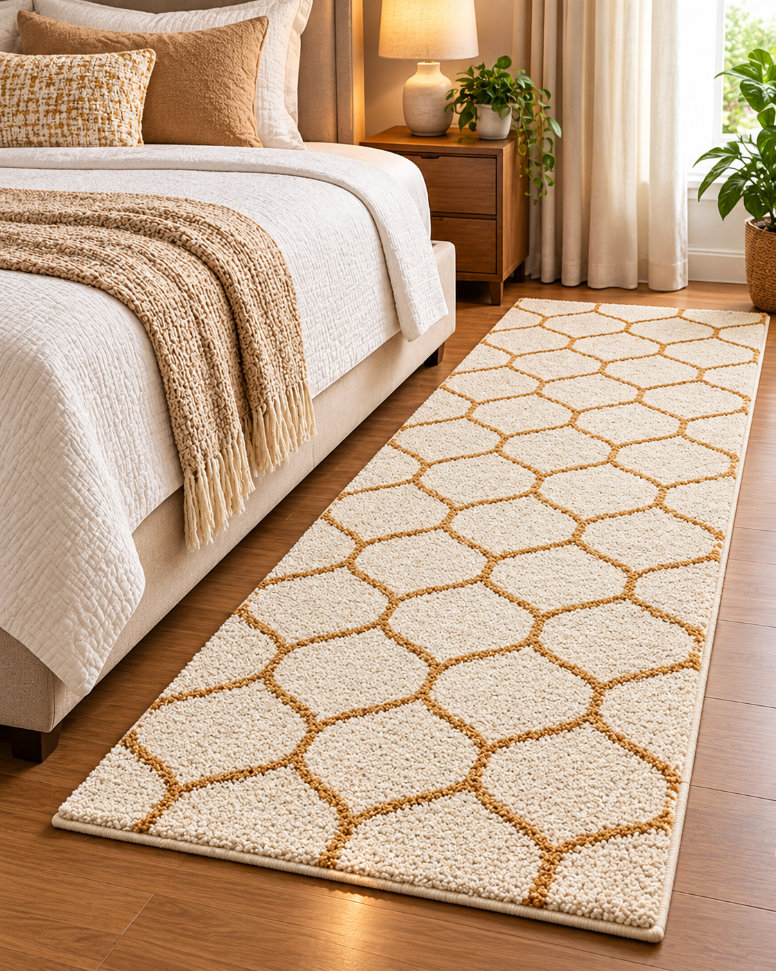 Moroccan Style Microfiber Runner – Ivory & Yellow Mix with Anti-Skid Rubber Backing