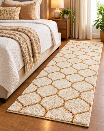 Moroccan Style Microfiber Runner – Ivory & Yellow Mix with Anti-Skid Rubber Backing