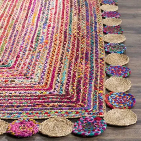 Kashyaparugs handmade multicolor braided jute & cotton chindi area rug – hand washable, made in India, multiple sizes available