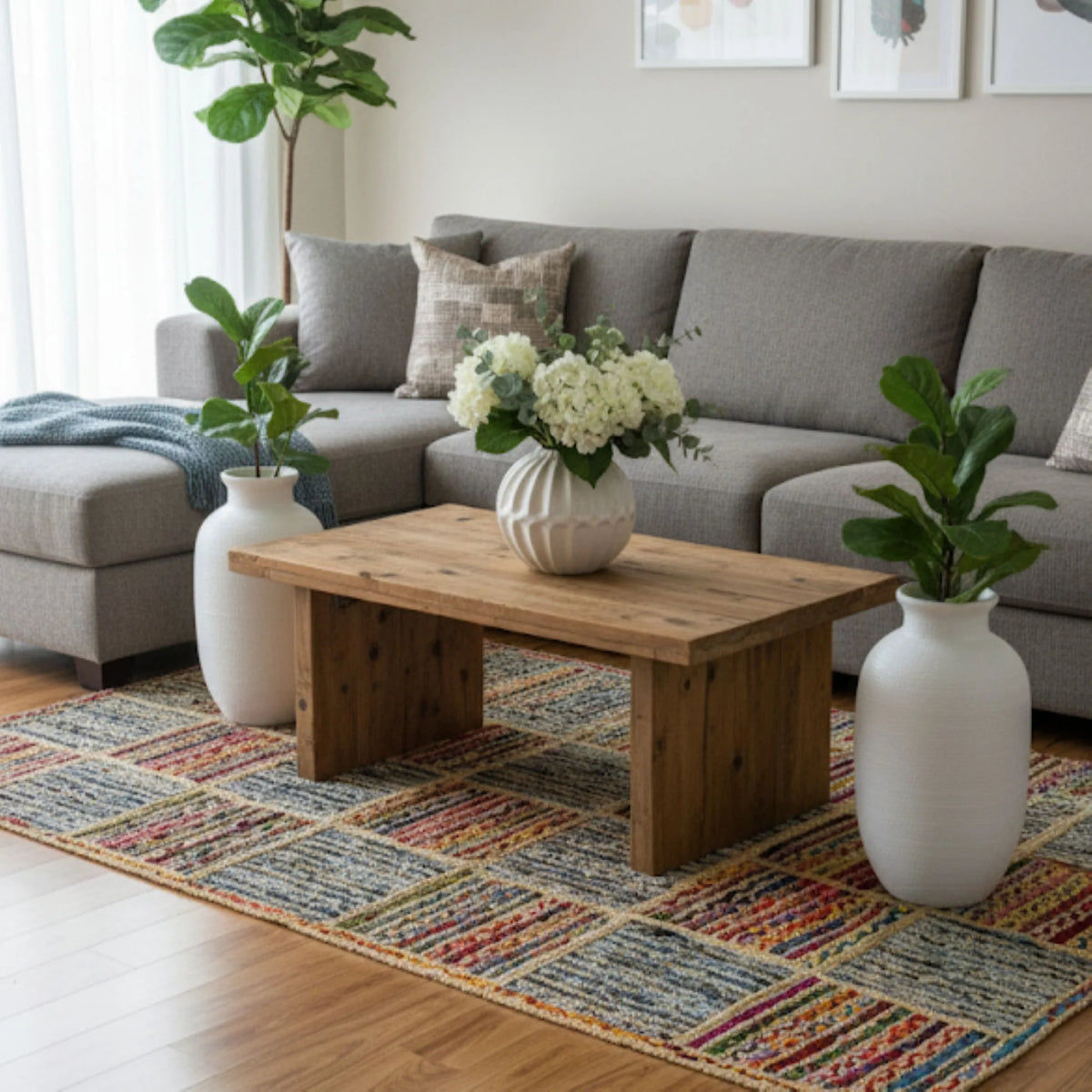 Kashyaparugs handwoven braided multicolor cotton and denim jute area rug with box pattern – artisanal chindi weave, soft and durable, suits boho and contemporary interiors