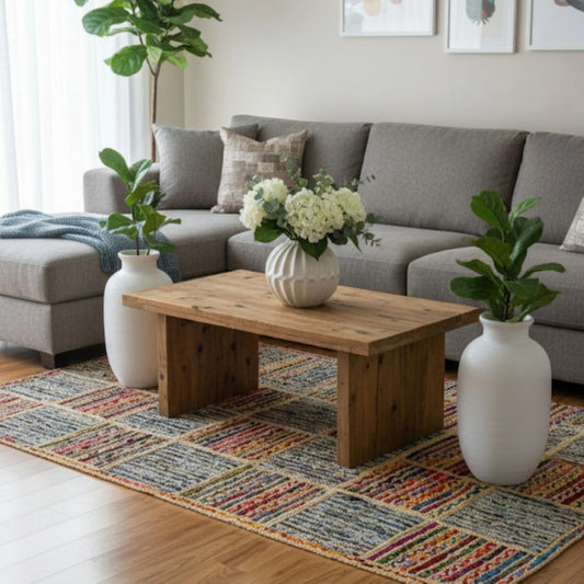 Braided Multicolor Cotton with Denim Jute Box Pattern Area Rug/Mat/Carpet