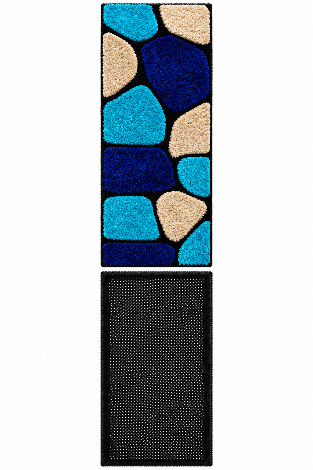 Blue Stones  Bedside Runner – Soft Microfiber, Anti-Skid Rubber Backing