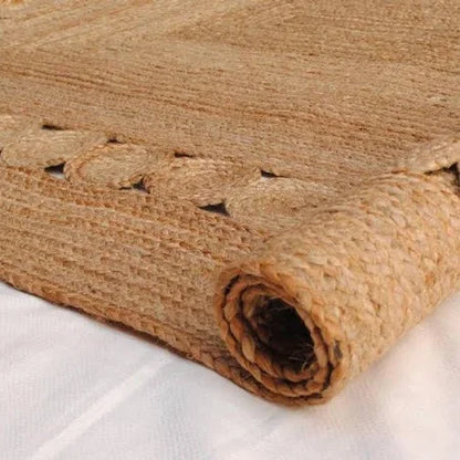 Natural & Black Cross Lines Jute Area Rug.