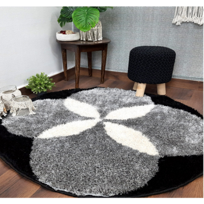 Black & Grey - Premium Soft Modern Round Shaggy Rug
