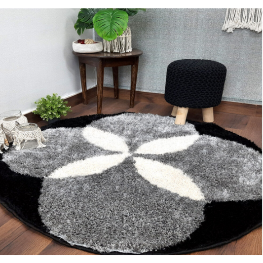 Black & Grey - Premium Soft Modern Round Shaggy Rug