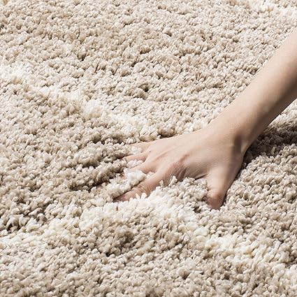 Beige & Ivory Soft Microfiber Fluffy Shaggy Bedside runner