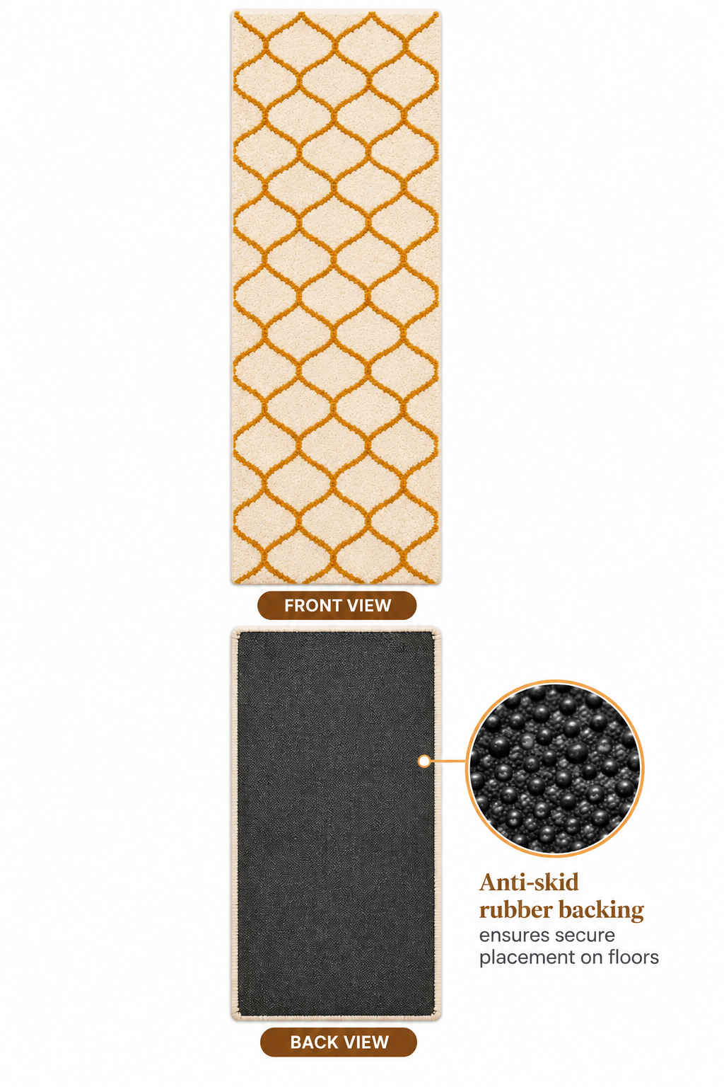 Moroccan Style Microfiber Runner – Ivory & Yellow Mix with Anti-Skid Rubber Backing