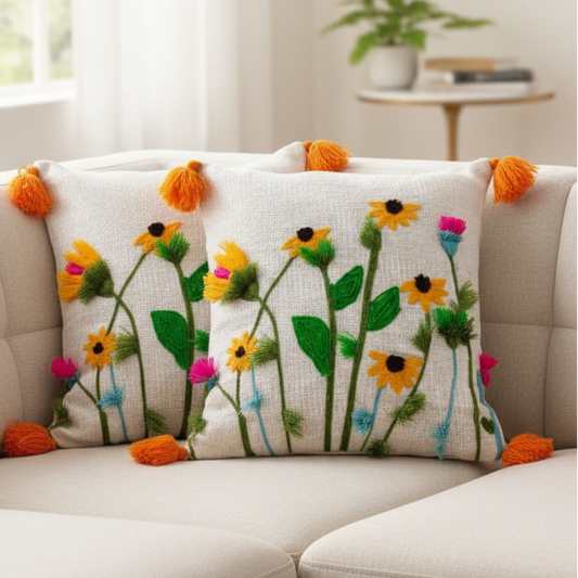 Elegant Designer Cushion Covers – Soft & Durable with Beautiful Floral Embroidery for Living Room Sofa