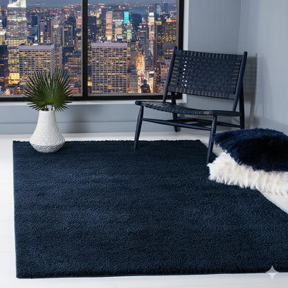 Navy Blue Plain – Premium Fluffy Shaggy Hand-Tufted Super Soft Microfiber Carpet – Soft Feel with Anti-Skid Rubber Backing
