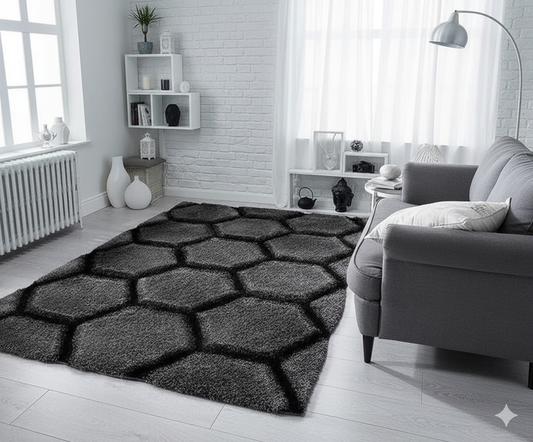 "MARIA 3D Bright Shaggy Microfiber Carpet – Soft Feel with Anti-Skid Rubber Backing