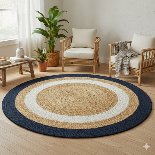 Natural Jute and Cotton Ecofriendly Round Carpet for Living Room