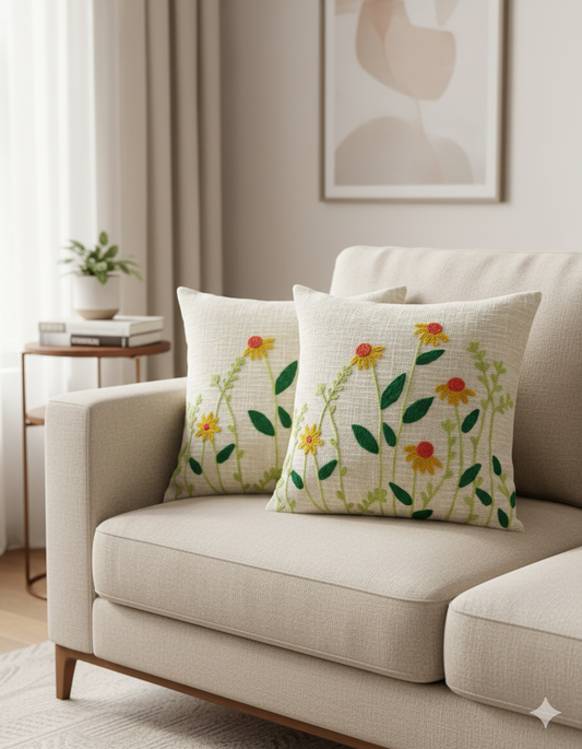Elegant Designer Cushion Covers – Soft & Durable with Beautiful Floral Embroidery for Living Room Sofa