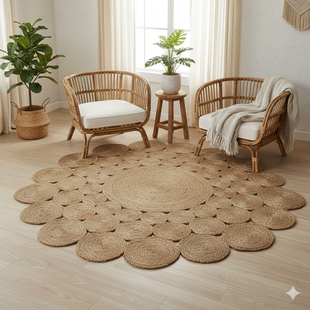 Kashyaparugs hand-braided natural jute round area rug – eco-friendly, soft underfoot, available in 3 sizes