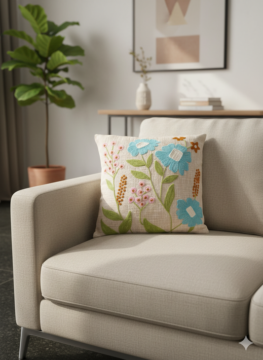 Elegant Designer Cushion Covers – Soft & Durable with Beautiful Floral Embroidery for Living Room Sofa-019