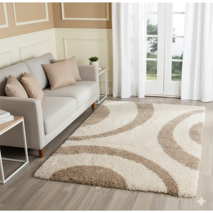 Ivory with Beige Zebra Shaggy Rug – Soft Feel with Anti-Skid Rubber Backing, Microfiber Hand Tufted