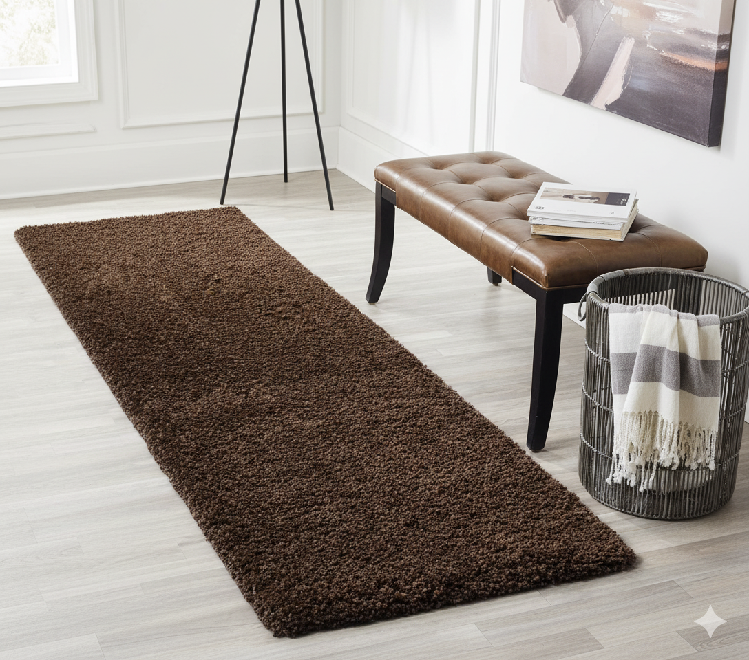 Beautiful Brown 2 Inch Pile Premium Microfiber Runner - Soft Feel, Anti-Skid Backing