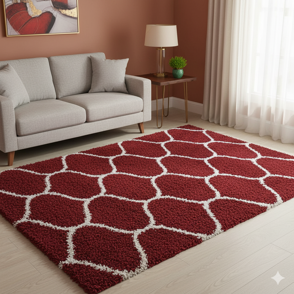 Moroccan Style Microfiber Carpet Runner Maroon & White Soft - Soft Feel, Anti-Skid Backing