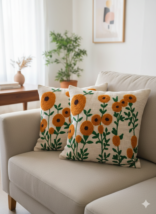 Elegant Designer Cushion Covers – Soft & Durable with Beautiful Floral Embroidery for Living Room Sofa