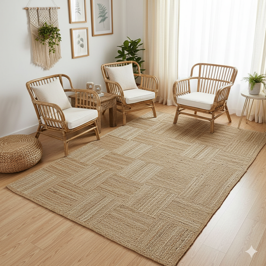 Kashyapa Rugs Collection-Natural jute Cross Area Rug.