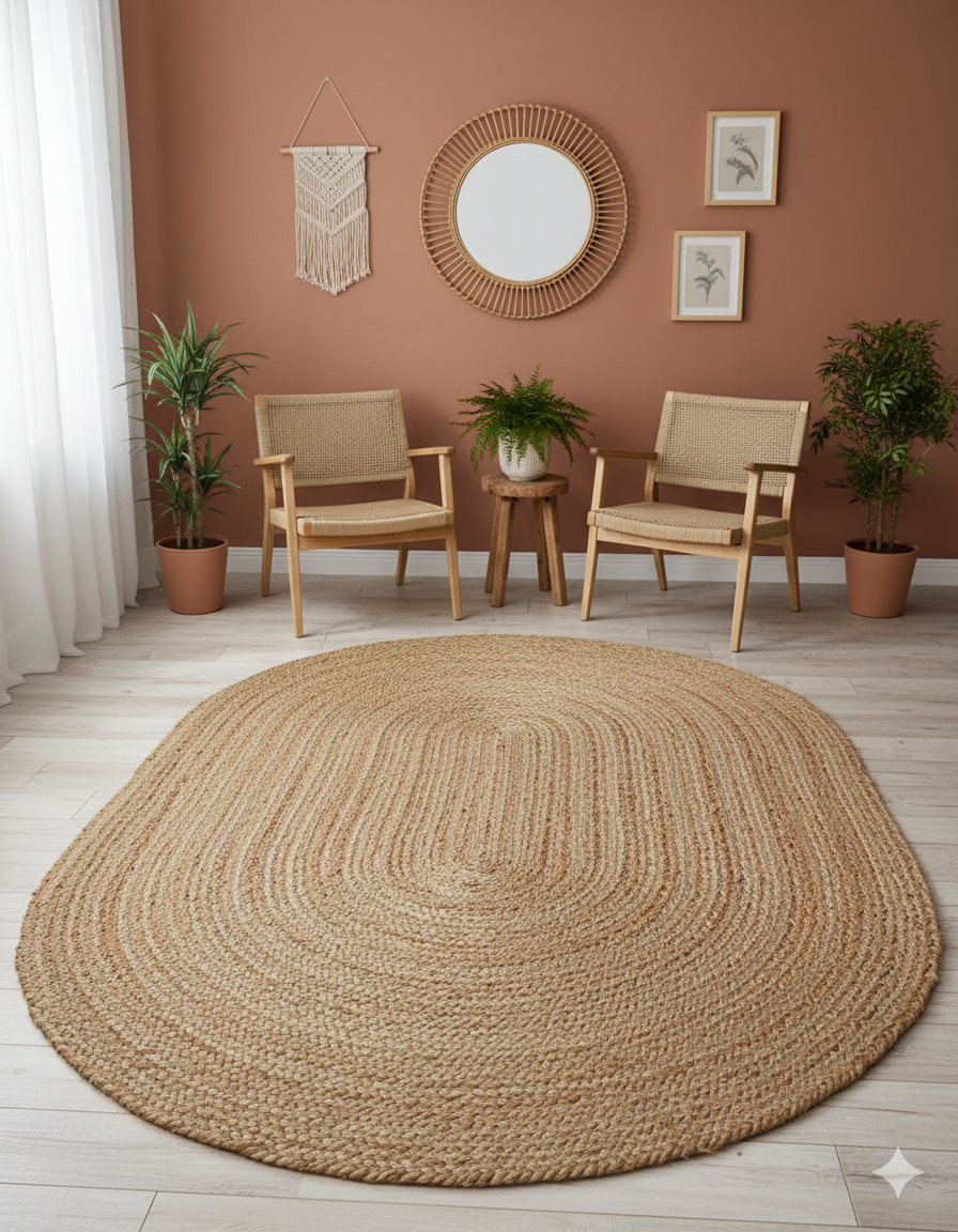 Kashyaparugs handwoven braided natural jute oval area rug – eco-friendly, multiple sizes available