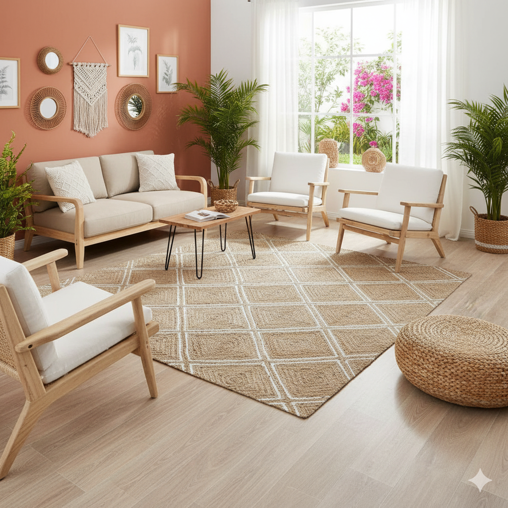 Kashyaparugs handwoven natural jute diamond design area rug – artisanal texture, indoor/outdoor use