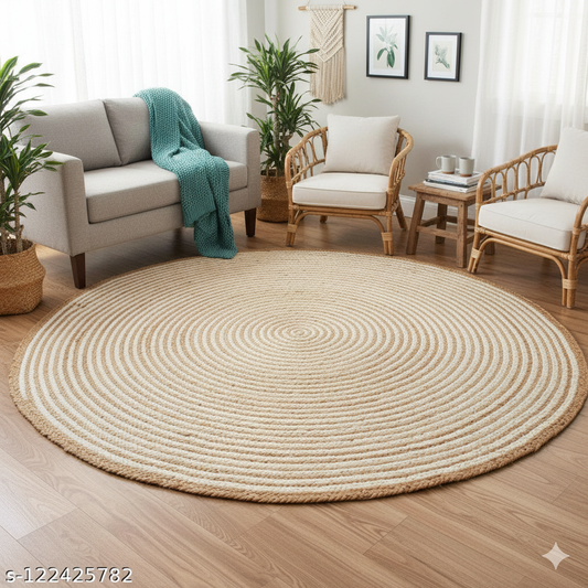 Natural Jute and Cotton Ecofriendly Round Carpet.