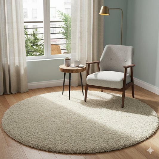 Elegant Micro Plain Cream Soft Round Carpet – Soft Feel with Anti-Slip Rubber Base