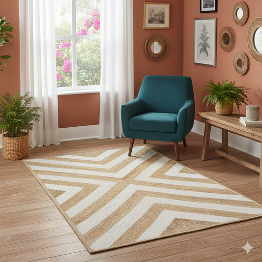 Jute (Natural and Bleached Jute) Handmade Braided Rugs | Natural & White Jute Zig-Zag Area Rug |Kashyapa Premium Collection