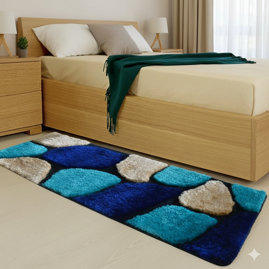 Blue Stones  Bedside Runner – Soft Microfiber, Anti-Skid Rubber Backing