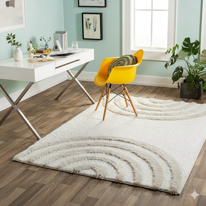 Beige and Ivory Extra Soft Luxury Fluffy Area Rug – Ideal for Living Room, Bedroom, Childroom & Hall – Soft Touch & Anti-Skid Backing