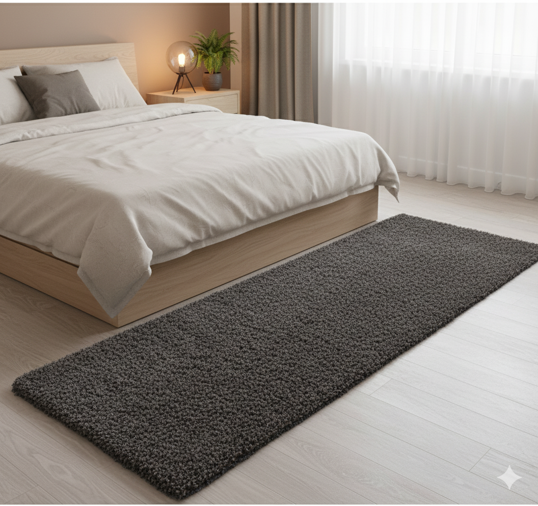 Mid Grey 2inch long pile Extra Fluffy Beautiful Premium Micro Runner - Soft Feel, Anti-Skid Backing