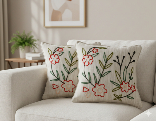 Elegant Designer Cushion Covers – Soft & Durable with Beautiful Floral Embroidery for Living Room Sofa-016