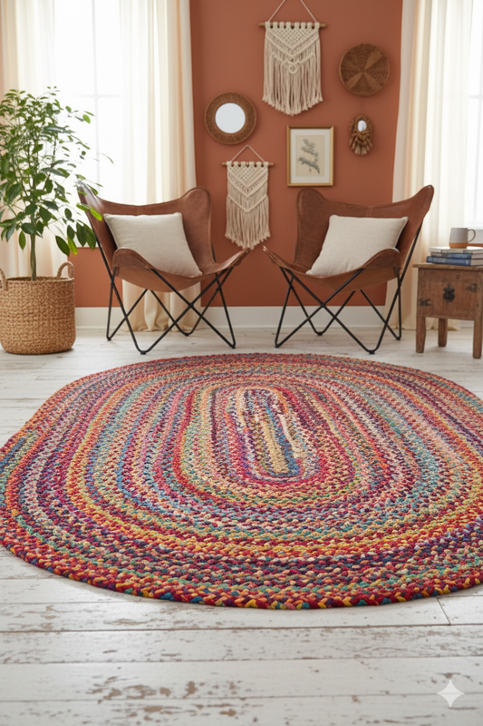 Cotton Chindi Oval Braided Area Rugs.