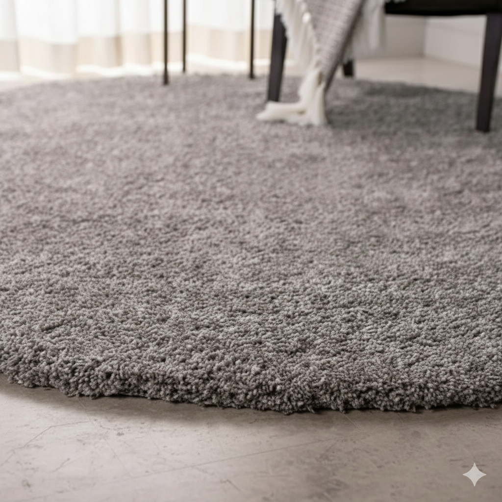 Premium Plain Silver Grey 2 inch Extra Fluffy long pile Round Shaggy Carpet – Soft Touch & Anti-Skid Baking