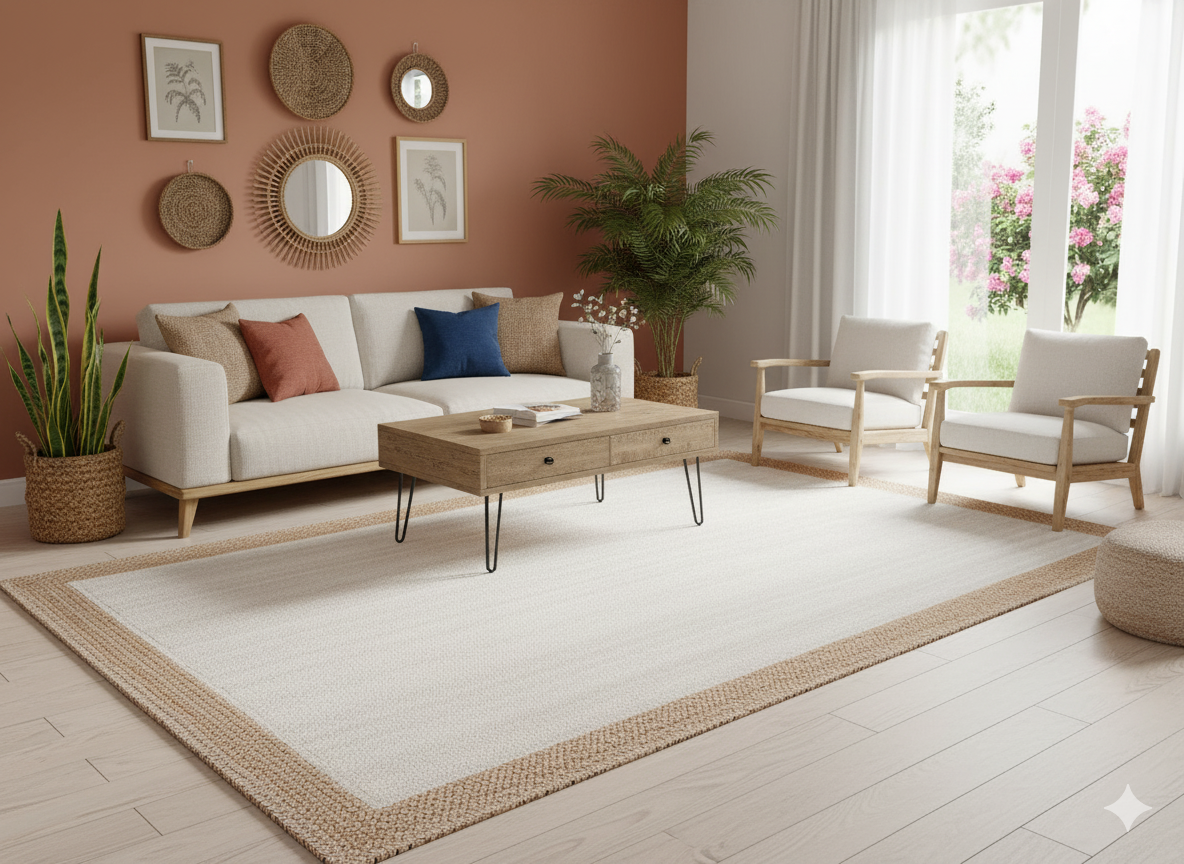 Kashyaparugs handwoven natural jute flat weave area rug with  border – perfect for living rooms and bedside runners