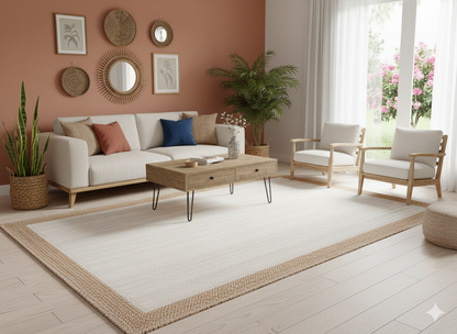 Kashyapa Rugs Collection-Natural Jute Racta Boarder Area Rug. ( Shaggy Living Room carpet , Bedside Runners )
