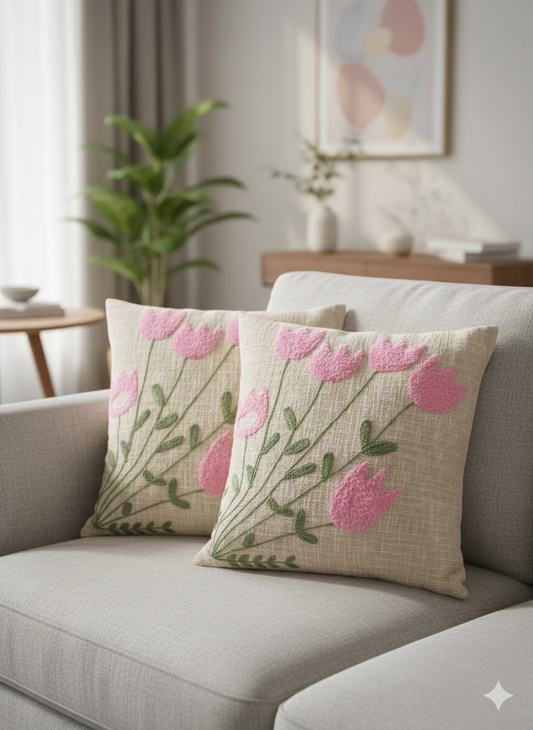 Elegant Designer Cushion Covers – Soft & Durable with Beautiful Floral Embroidery for Living Room Sofa-017