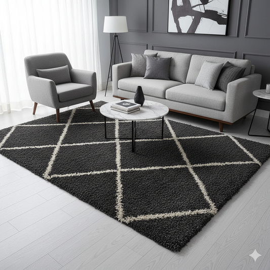 Black & White Premium Microfiber Carpet – Soft Feel with Anti-Skid Rubber Backing