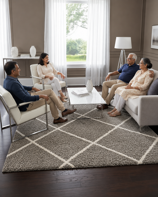Diamond Cross Super Soft Microfiber Silk Touch Rugs Grey With Ivory Living Area Rug - Soft Feel with Anti-Skid Rubber Backing