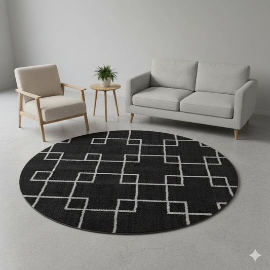 Black Extra Soft Microfiber Round Carpet – Soft Feel with Anti-Skid Rubber Backing