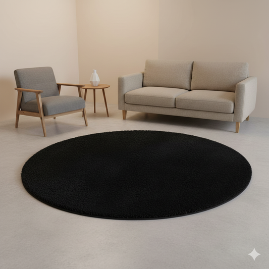 Micro Plain Black Soft Round Carpet – Premium Luxury Carpet – Soft Feel with Anti-Skid Rubber Backing