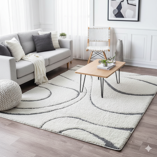 Elegant Ivory with Grey Double Shade Micro Weave Rug – Soft Touch with Anti-Slip Rubber Backing